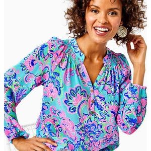 Lilly Pulitzer NWT Elsa top blue horizon size large 100% silk